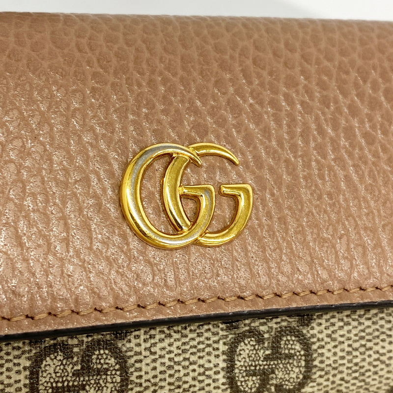 【6fa0909】グッチ キーケース GGスプリーム GGマーモント 456118 PVC レザー ベージュ ブラウン ゴールド金具【中古】レディース