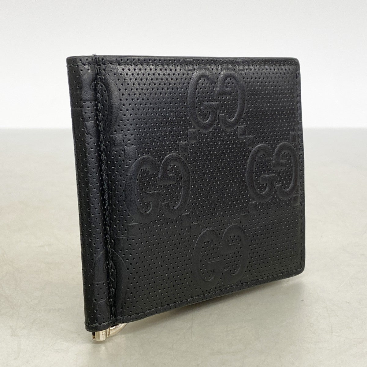 【6fa0917】グッチ マネークリップ GGエンボス 676656 レザー ブラック シルバー金具【中古】メンズ