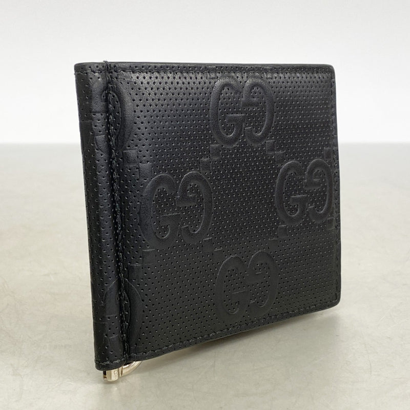 【6fa0917】グッチ マネークリップ GGエンボス 676656 レザー ブラック シルバー金具【中古】メンズ