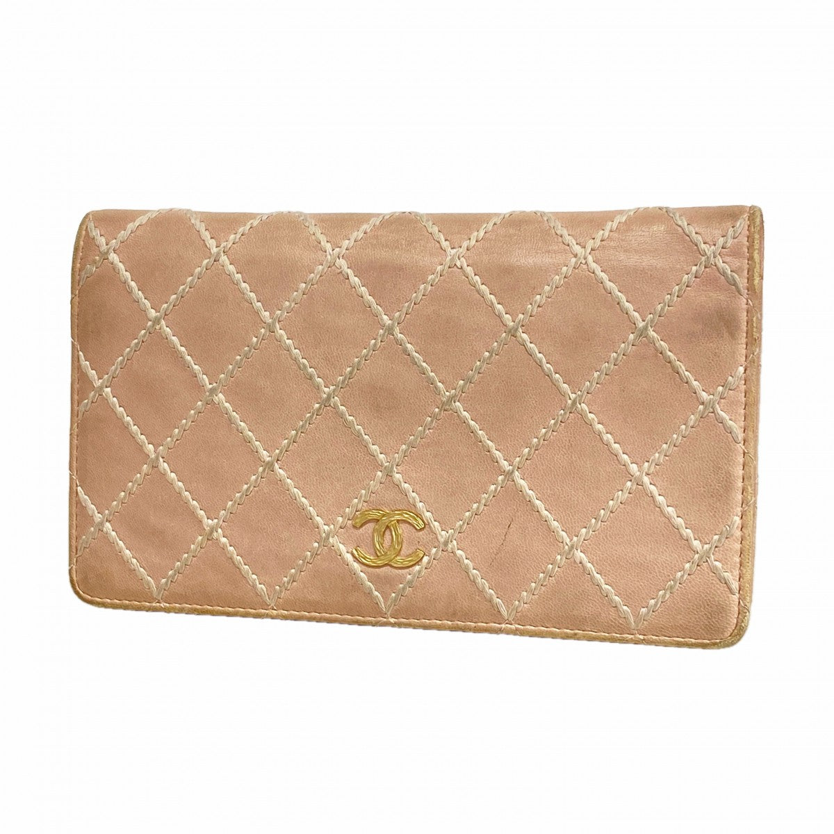 【6fa0918】シャネル 長財布 ワイルドステッチ ラムスキン ピンク シャンパンゴールド金具【中古】レディース