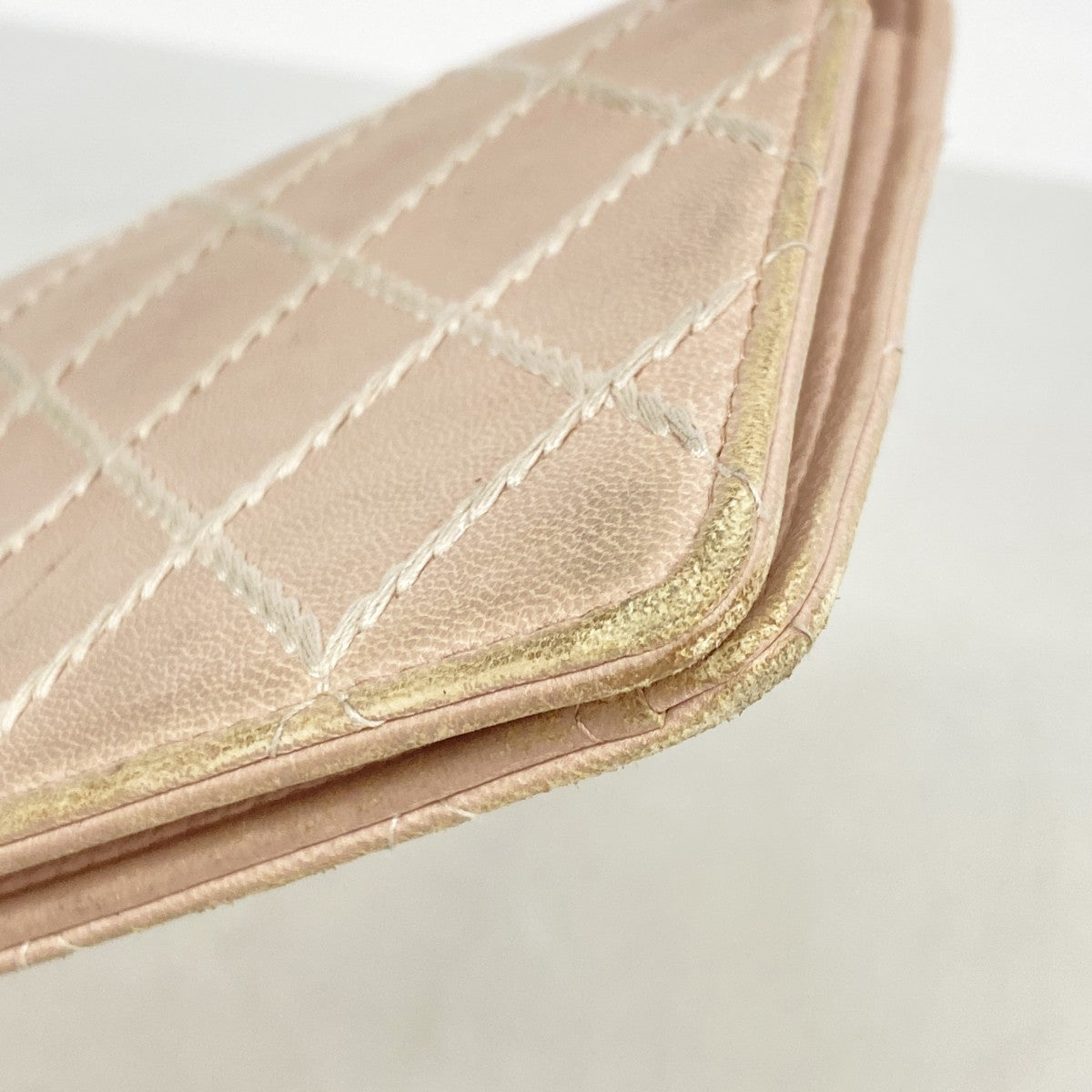 【6fa0918】シャネル 長財布 ワイルドステッチ ラムスキン ピンク シャンパンゴールド金具【中古】レディース