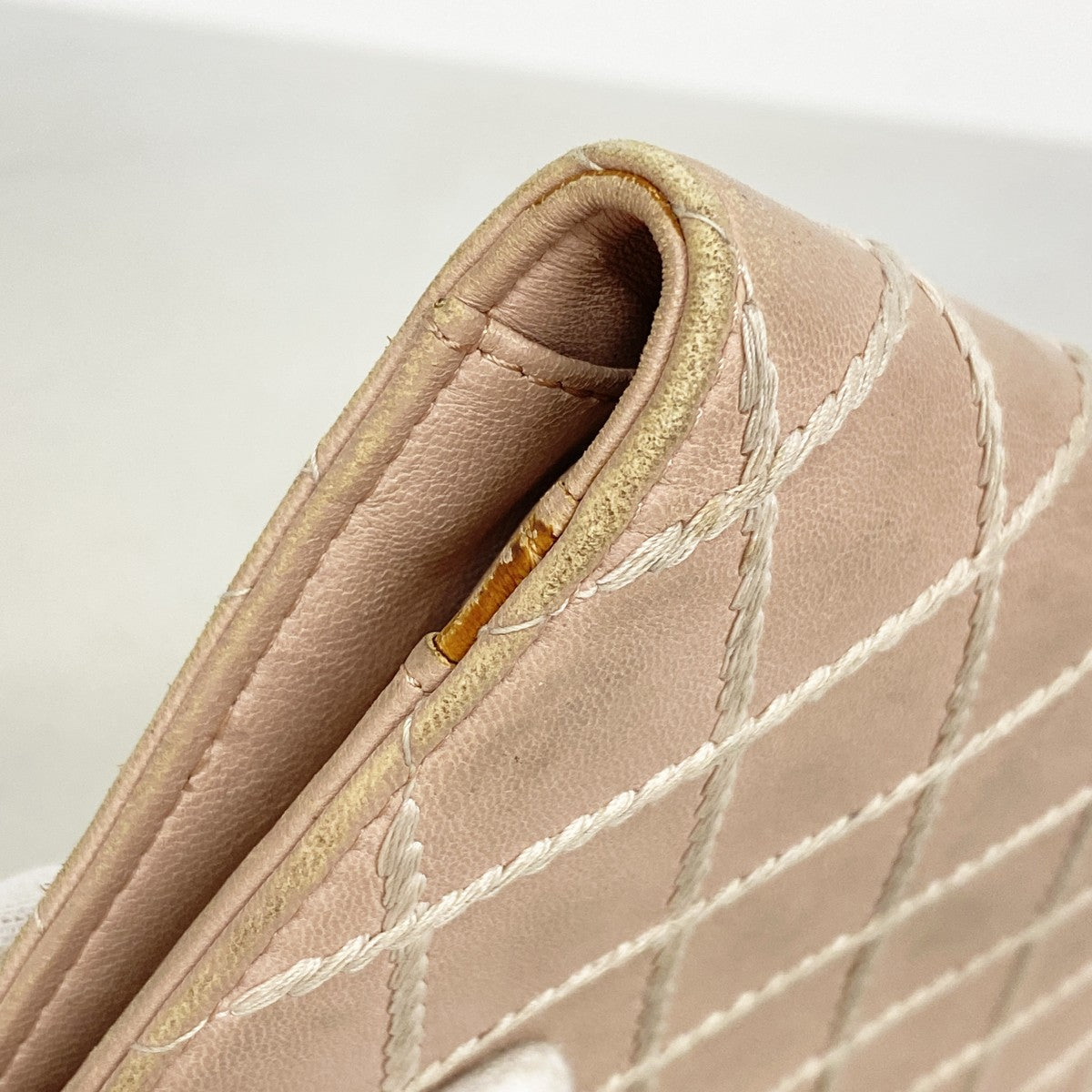 【6fa0918】シャネル 長財布 ワイルドステッチ ラムスキン ピンク シャンパンゴールド金具【中古】レディース