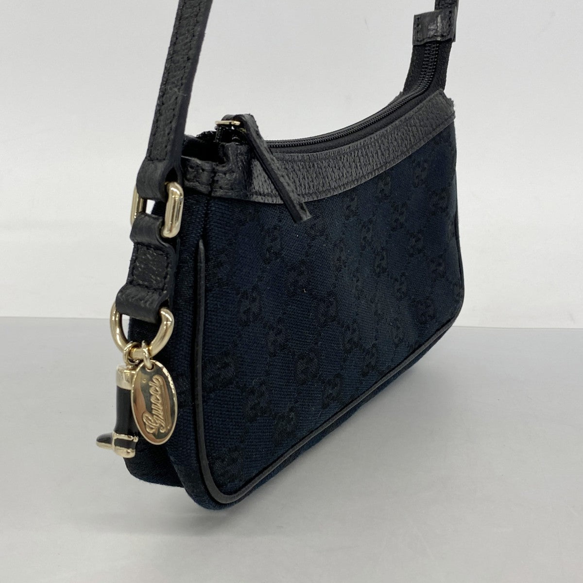 【6fa0932】グッチ ハンドバッグ GGキャンバス 154432 キャンバス ブラック ネイビー シャンパンゴールド金具【中古】レディース