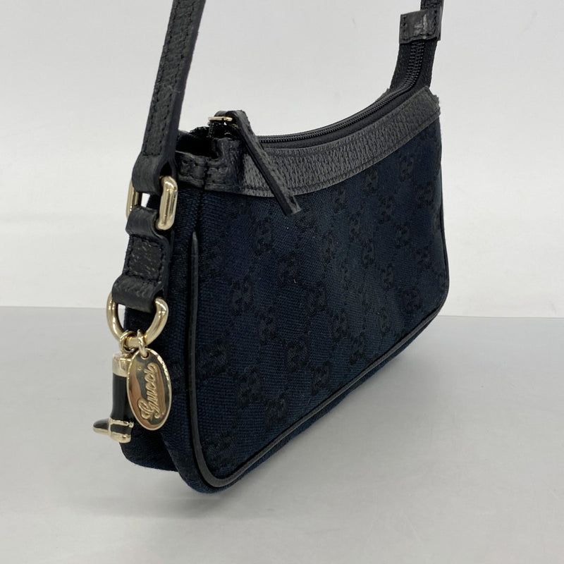【6fa0932】グッチ ハンドバッグ GGキャンバス 154432 キャンバス ブラック ネイビー シャンパンゴールド金具【中古】レディース