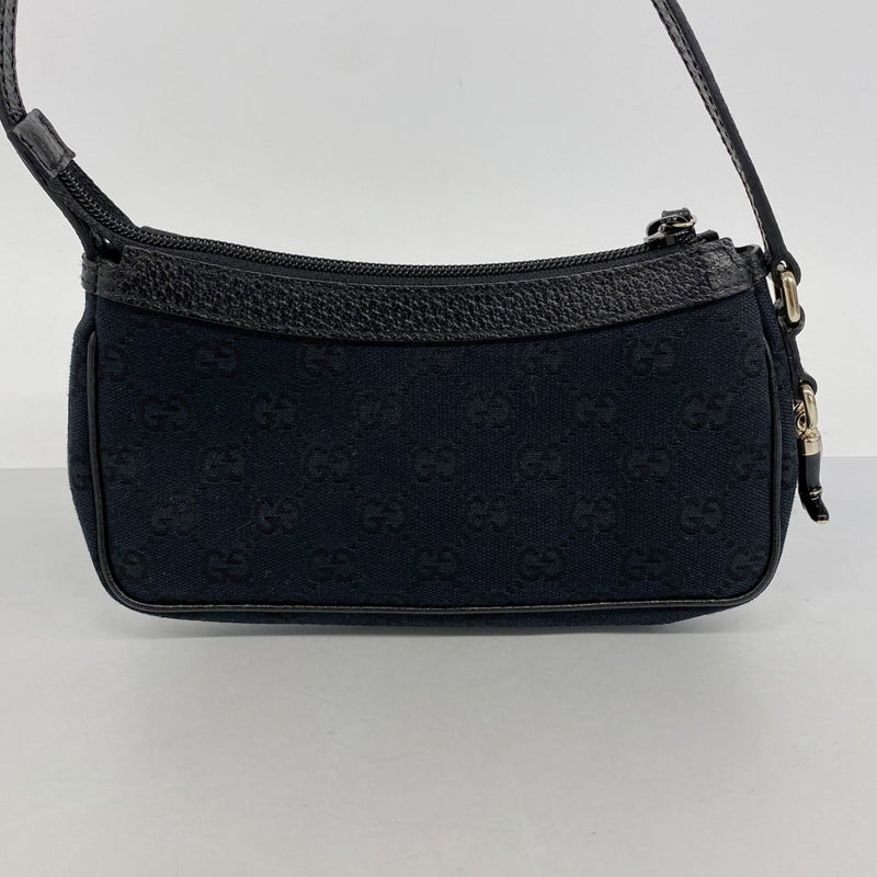 【6fa0932】グッチ ハンドバッグ GGキャンバス 154432 キャンバス ブラック ネイビー シャンパンゴールド金具【中古】レディース