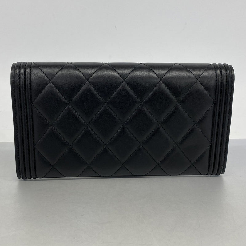 【6fa0933】シャネル 長財布 ボーイシャネル ラムスキン ブラック ゴールド金具【中古】レディース