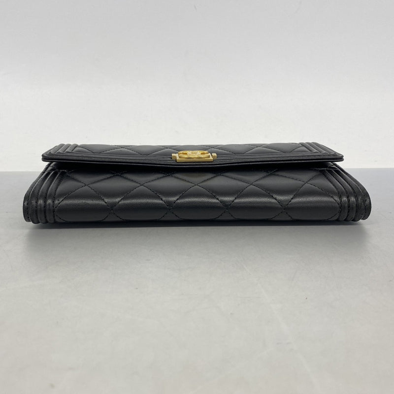 【6fa0933】シャネル 長財布 ボーイシャネル ラムスキン ブラック ゴールド金具【中古】レディース