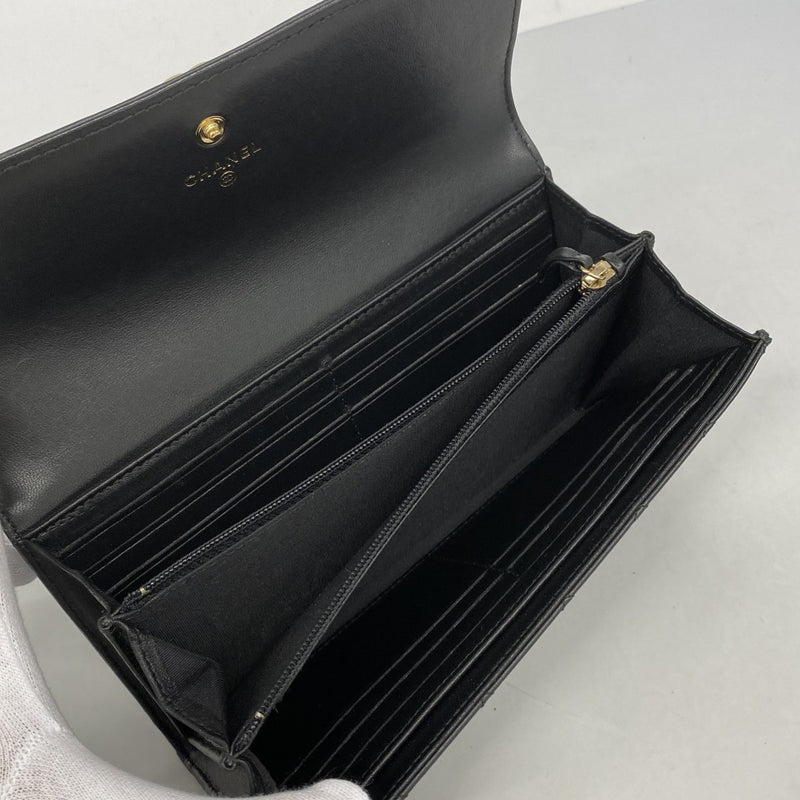 【6fa0933】シャネル 長財布 ボーイシャネル ラムスキン ブラック ゴールド金具【中古】レディース