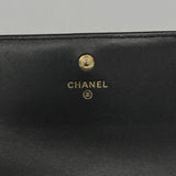【6fa0933】シャネル 長財布 ボーイシャネル ラムスキン ブラック ゴールド金具【中古】レディース