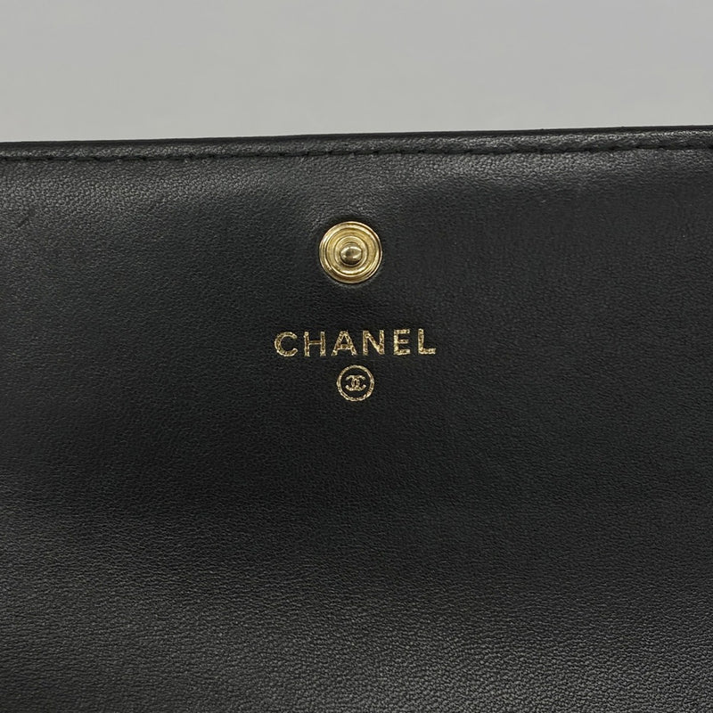 【6fa0933】シャネル 長財布 ボーイシャネル ラムスキン ブラック ゴールド金具【中古】レディース