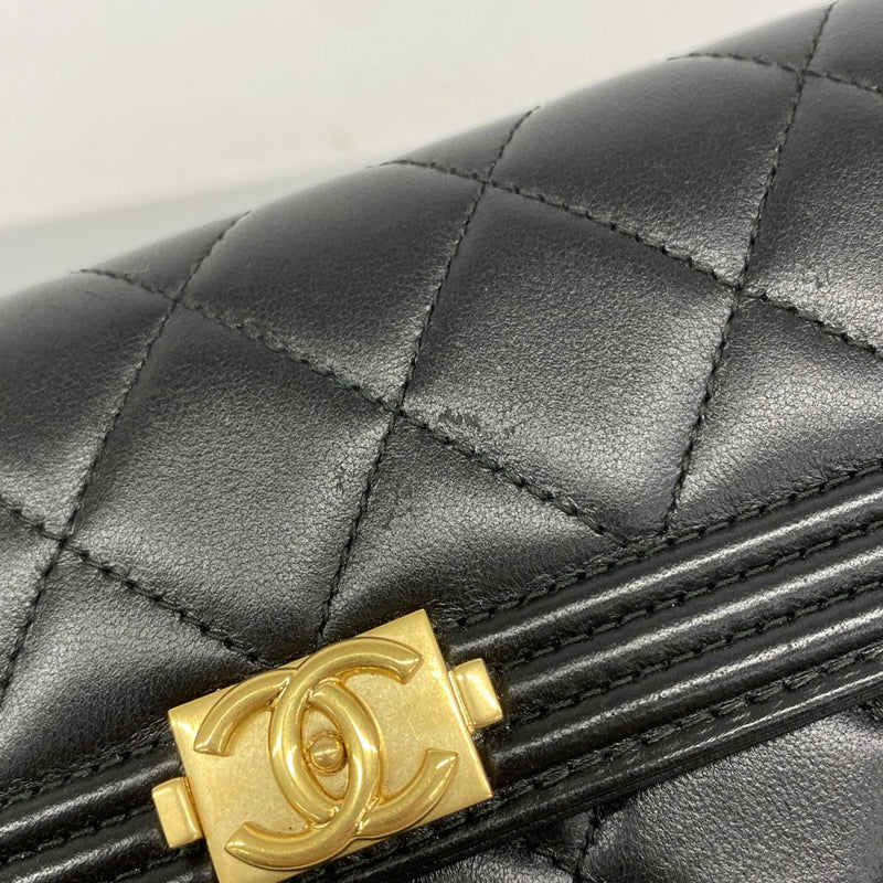【6fa0933】シャネル 長財布 ボーイシャネル ラムスキン ブラック ゴールド金具【中古】レディース