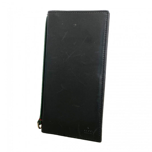 【6fa0952】グッチ 長札入れ シェリーライン 131929 レザー ブラック シルバー金具【中古】メンズ