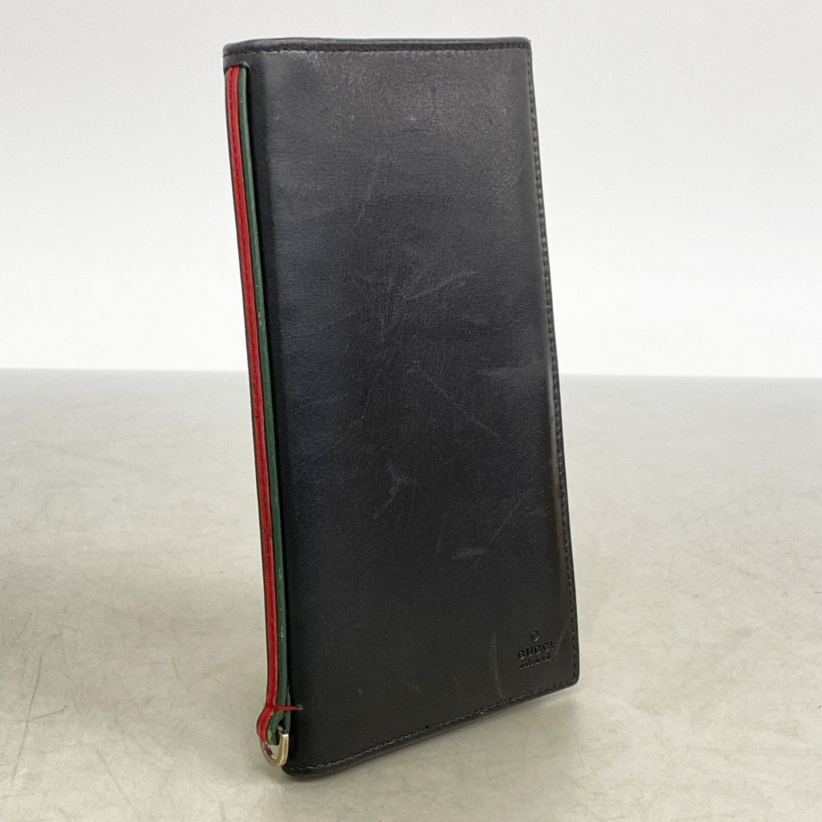 【6fa0952】グッチ 長札入れ シェリーライン 131929 レザー ブラック シルバー金具【中古】メンズ
