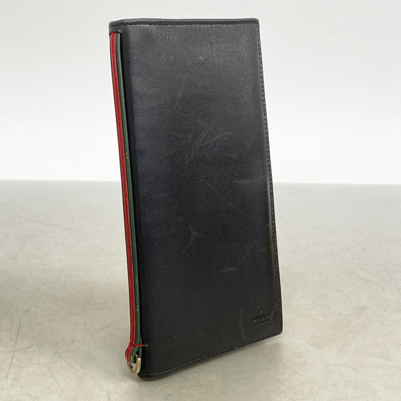 【6fa0952】グッチ 長札入れ シェリーライン 131929 レザー ブラック シルバー金具【中古】メンズ