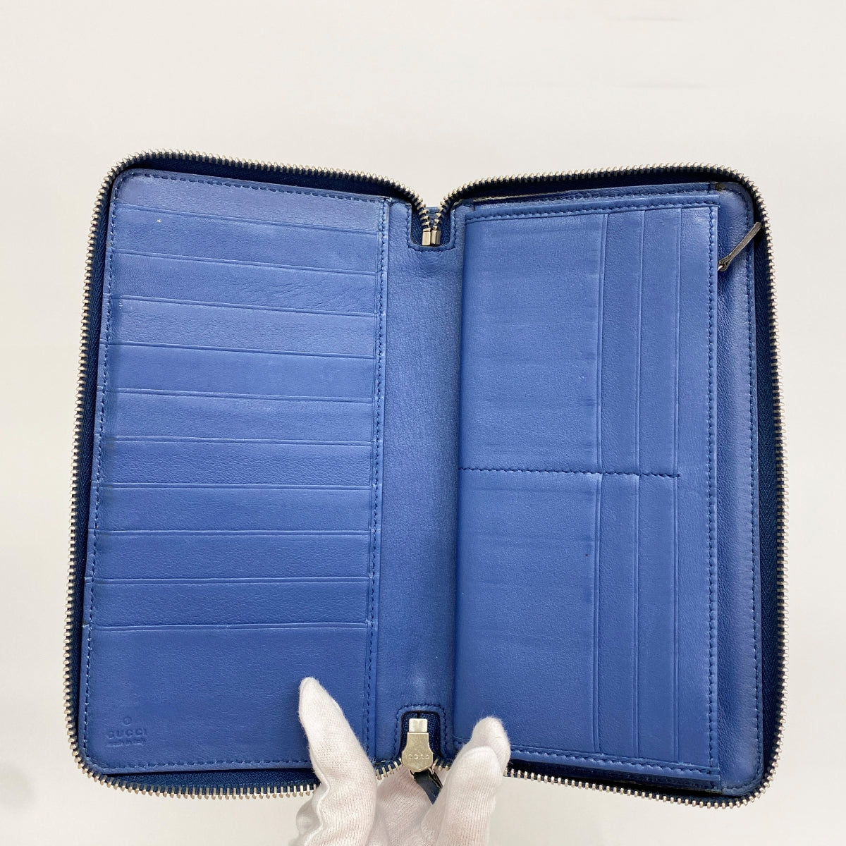 【6fa0953】グッチ 長財布 マイクログッチシマ 233194 レザー ブルー シルバー金具【中古】メンズ レディース ユニセックス