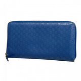 【6fa0953】グッチ 長財布 マイクログッチシマ 233194 レザー ブルー シルバー金具【中古】メンズ レディース ユニセックス