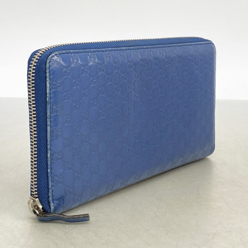 【6fa0953】グッチ 長財布 マイクログッチシマ 233194 レザー ブルー シルバー金具【中古】メンズ レディース ユニセックス