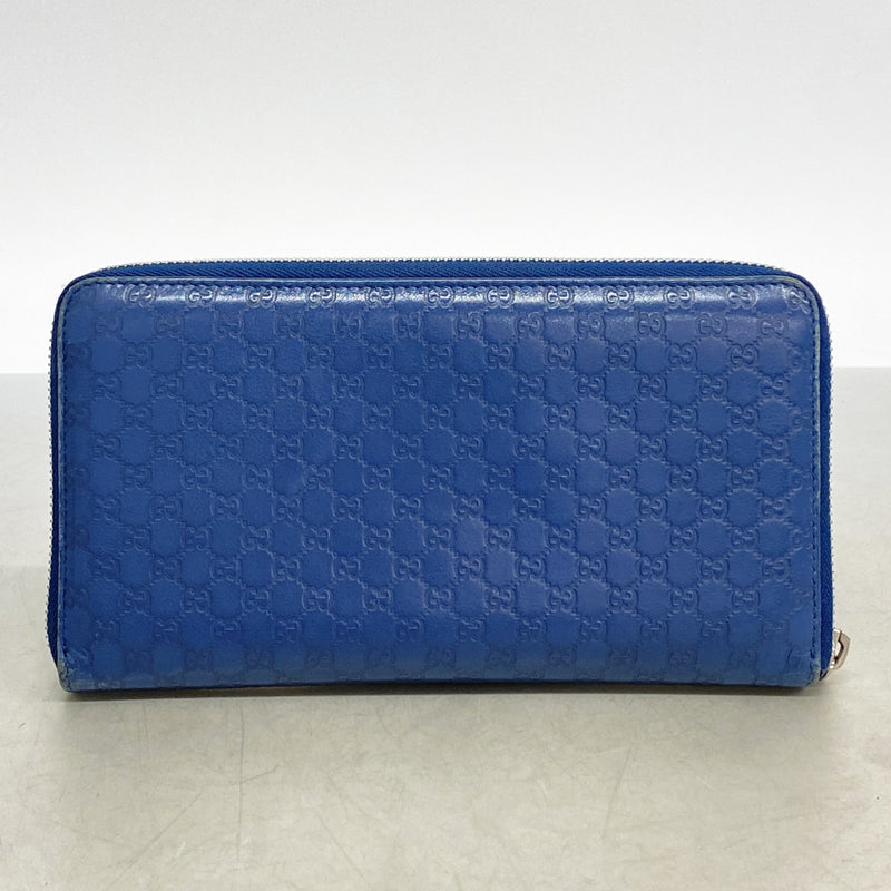 【6fa0953】グッチ 長財布 マイクログッチシマ 233194 レザー ブルー シルバー金具【中古】メンズ レディース ユニセックス