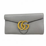 【6fa0964】グッチ 長財布 GGマーモント 400586 レザー グレー ゴールド金具【中古】レディース