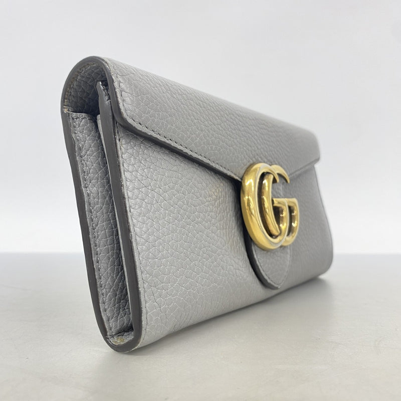 【6fa0964】グッチ 長財布 GGマーモント 400586 レザー グレー ゴールド金具【中古】レディース