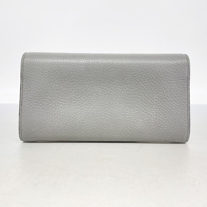【6fa0964】グッチ 長財布 GGマーモント 400586 レザー グレー ゴールド金具【中古】レディース