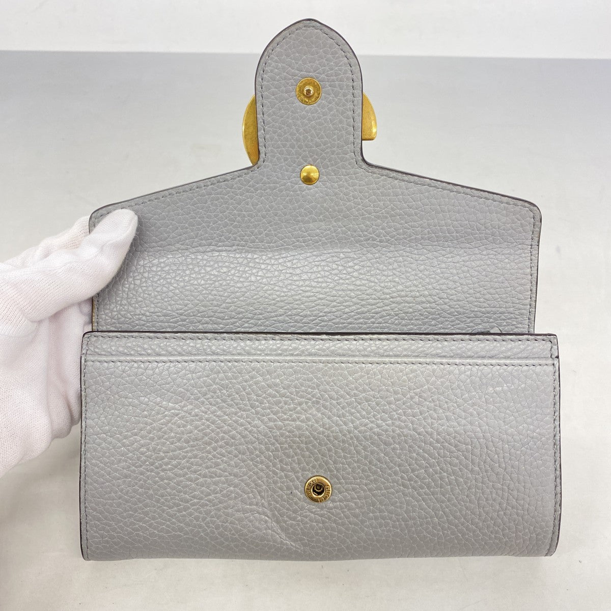 【6fa0964】グッチ 長財布 GGマーモント 400586 レザー グレー ゴールド金具【中古】レディース