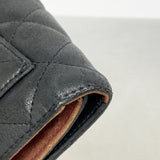 【6fa0974】シャネル 三つ折り長財布 マトラッセ ラムスキン ブラック シルバー金具【中古】レディース