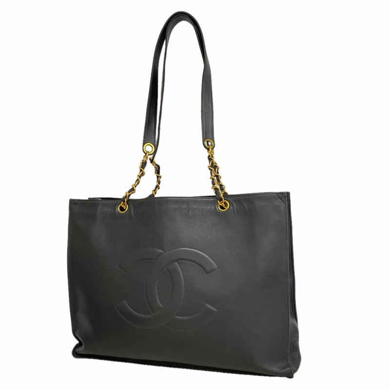 【6fa0989-k】シャネル トートバッグ ラムスキン ブラック ゴールド金具【中古】レディース