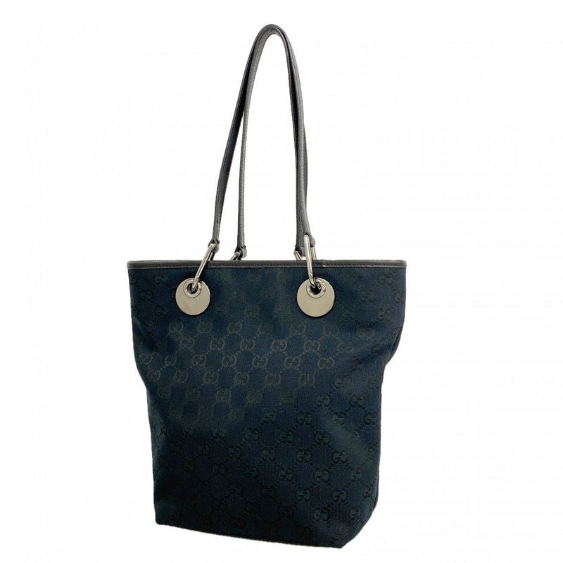【6fa0991-k】グッチ トートバッグ GGキャンバス 120840 キャンバス ブラック ネイビー シルバー金具【中古】レディース