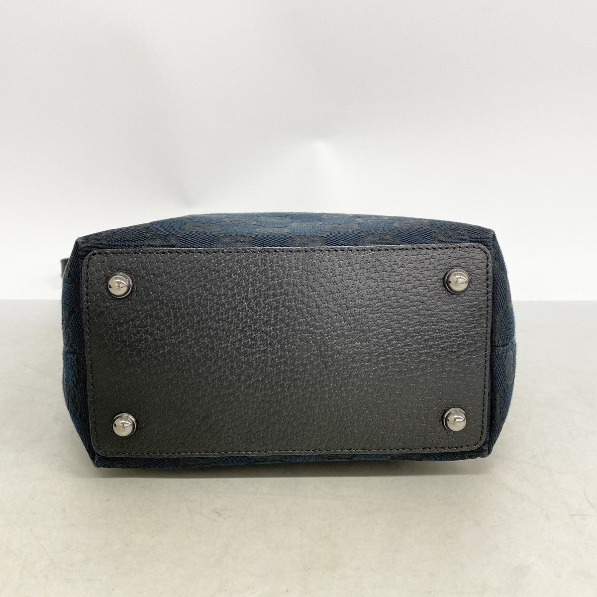 【6fa0991-k】グッチ トートバッグ GGキャンバス 120840 キャンバス ブラック ネイビー シルバー金具【中古】レディース