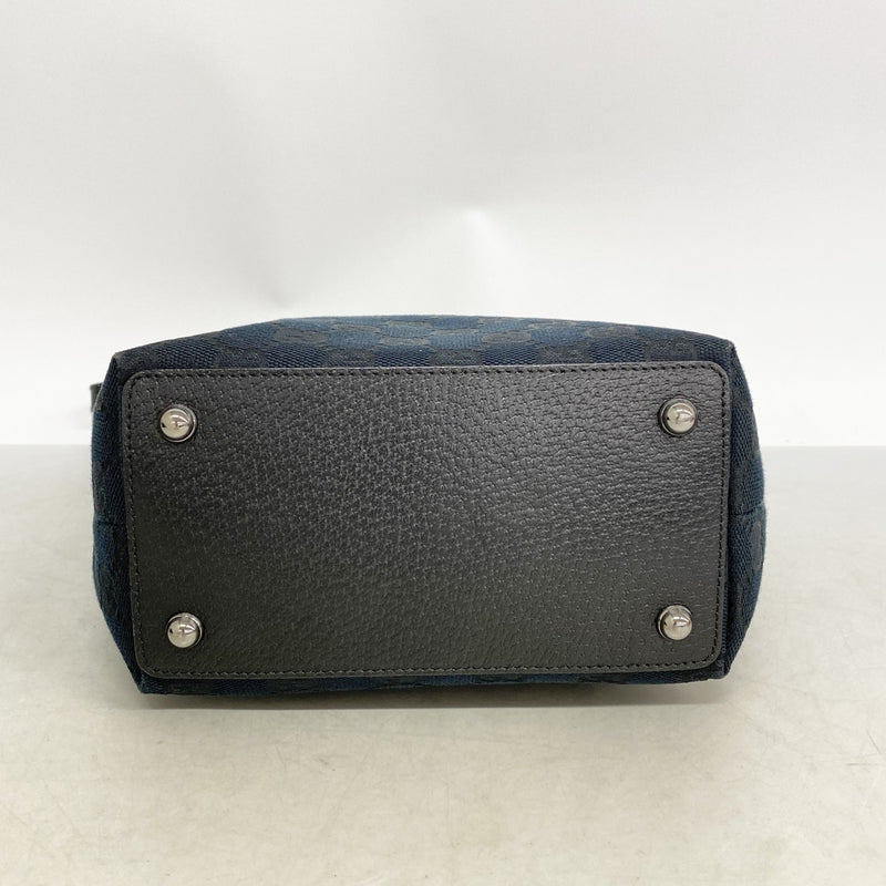 【6fa0991-k】グッチ トートバッグ GGキャンバス 120840 キャンバス ブラック ネイビー シルバー金具【中古】レディース