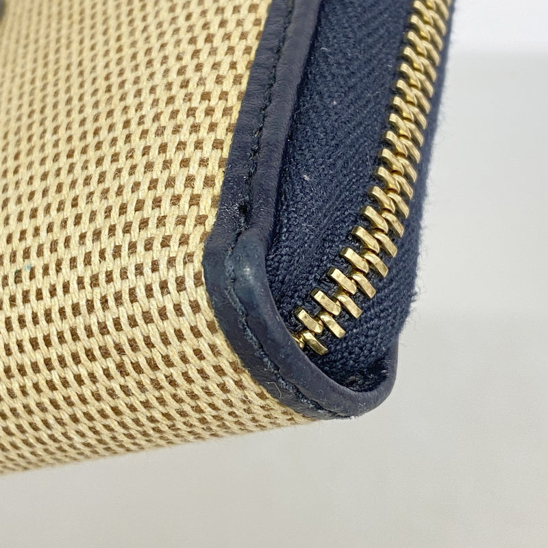 【6fa0992-k】グッチ 長財布 ホースビット 621889 キャンバス ネイビー ベージュ ゴールド金具【中古】レディース
