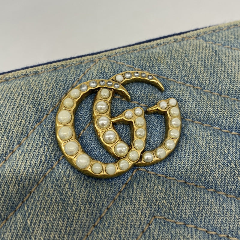 【6fa1000】グッチ 長財布 GGマーモント 443123 デニム ブルー ゴールド金具【中古】レディース