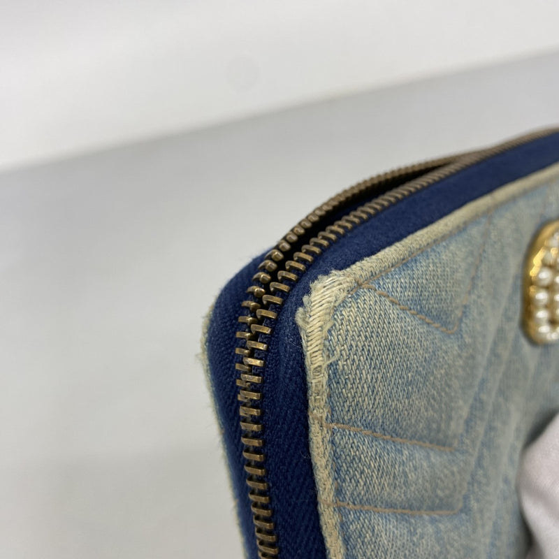 【6fa1000】グッチ 長財布 GGマーモント 443123 デニム ブルー ゴールド金具【中古】レディース