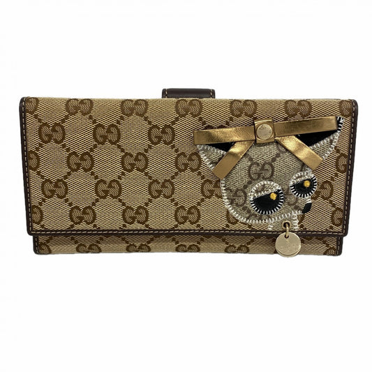 【6fa1009-k】グッチ 長財布 GGキャンバス 226154 キャンバス ベージュ ブラウン シャンパンゴールド金具【中古】レディース