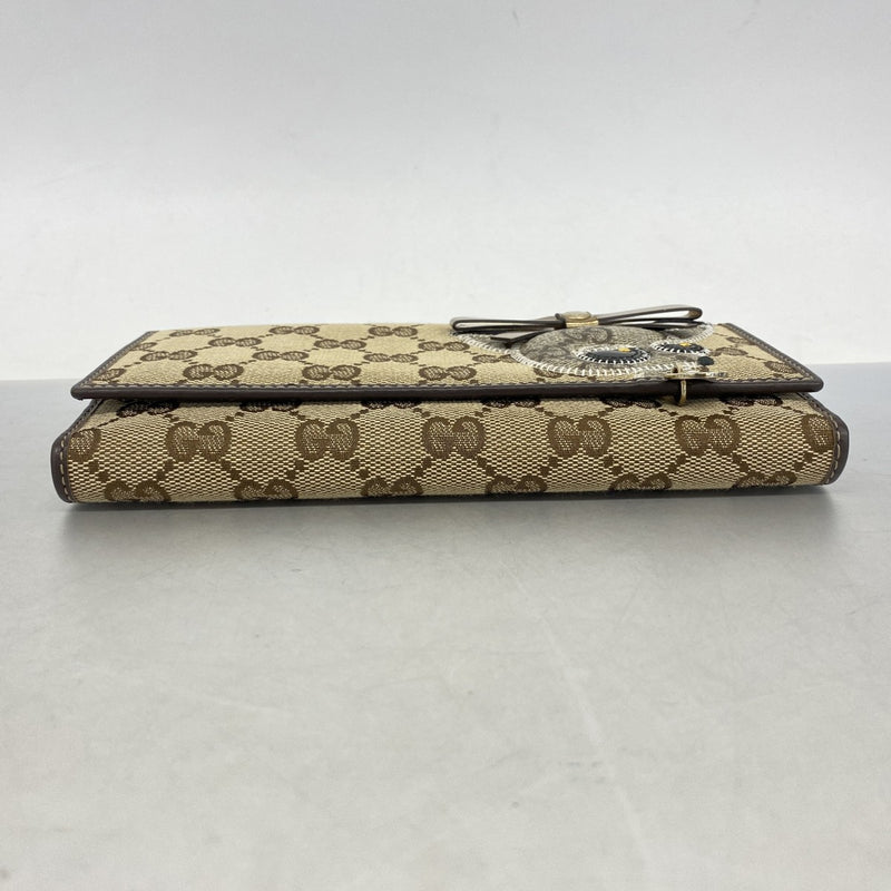 【6fa1009-k】グッチ 長財布 GGキャンバス 226154 キャンバス ベージュ ブラウン シャンパンゴールド金具【中古】レディース