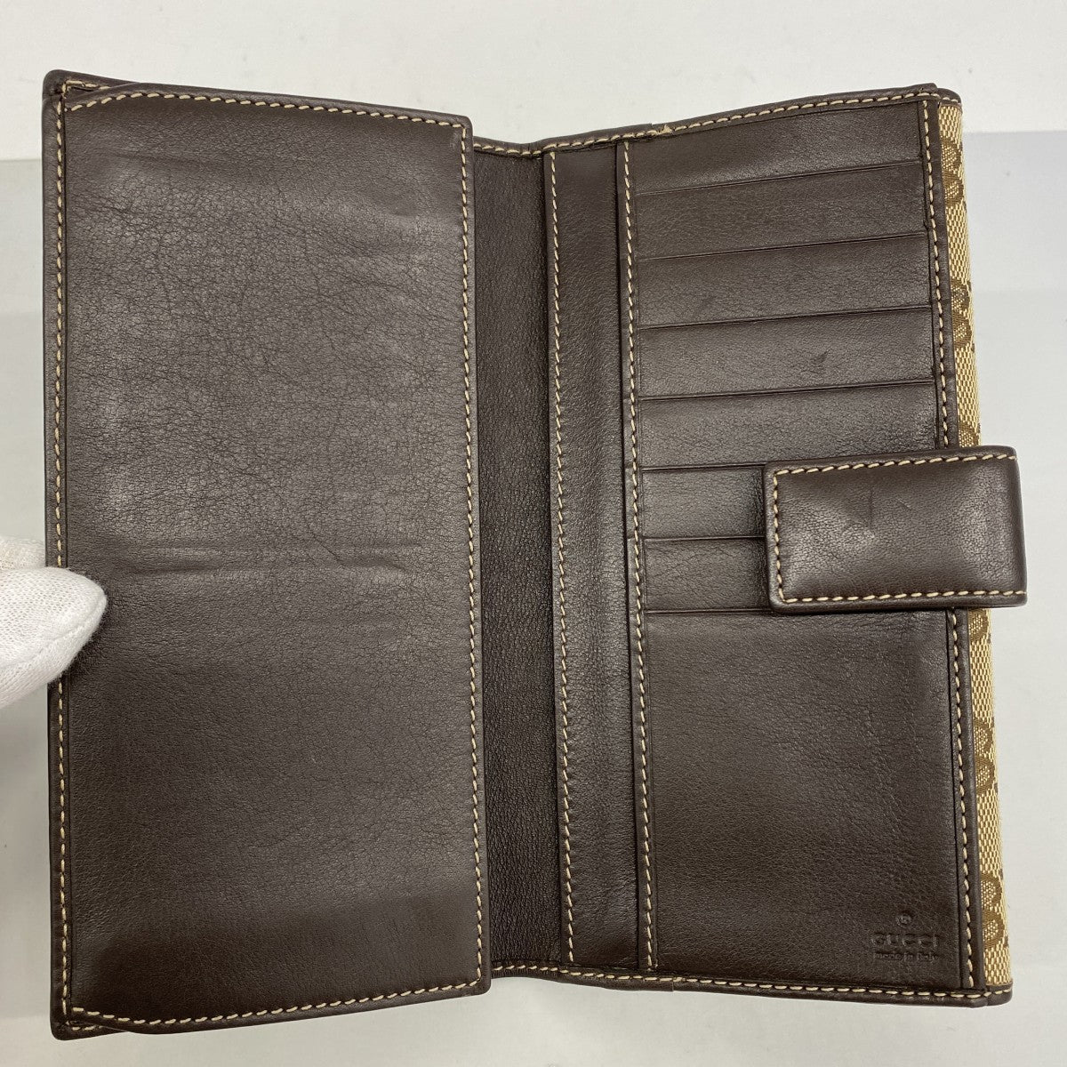 【6fa1009-k】グッチ 長財布 GGキャンバス 226154 キャンバス ベージュ ブラウン シャンパンゴールド金具【中古】レディース