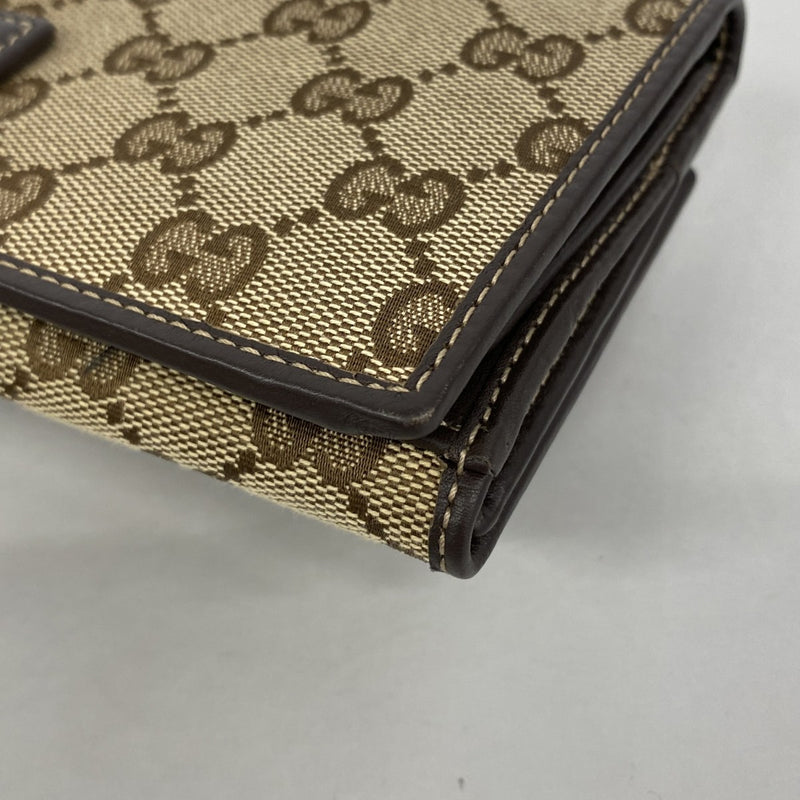 【6fa1009-k】グッチ 長財布 GGキャンバス 226154 キャンバス ベージュ ブラウン シャンパンゴールド金具【中古】レディース