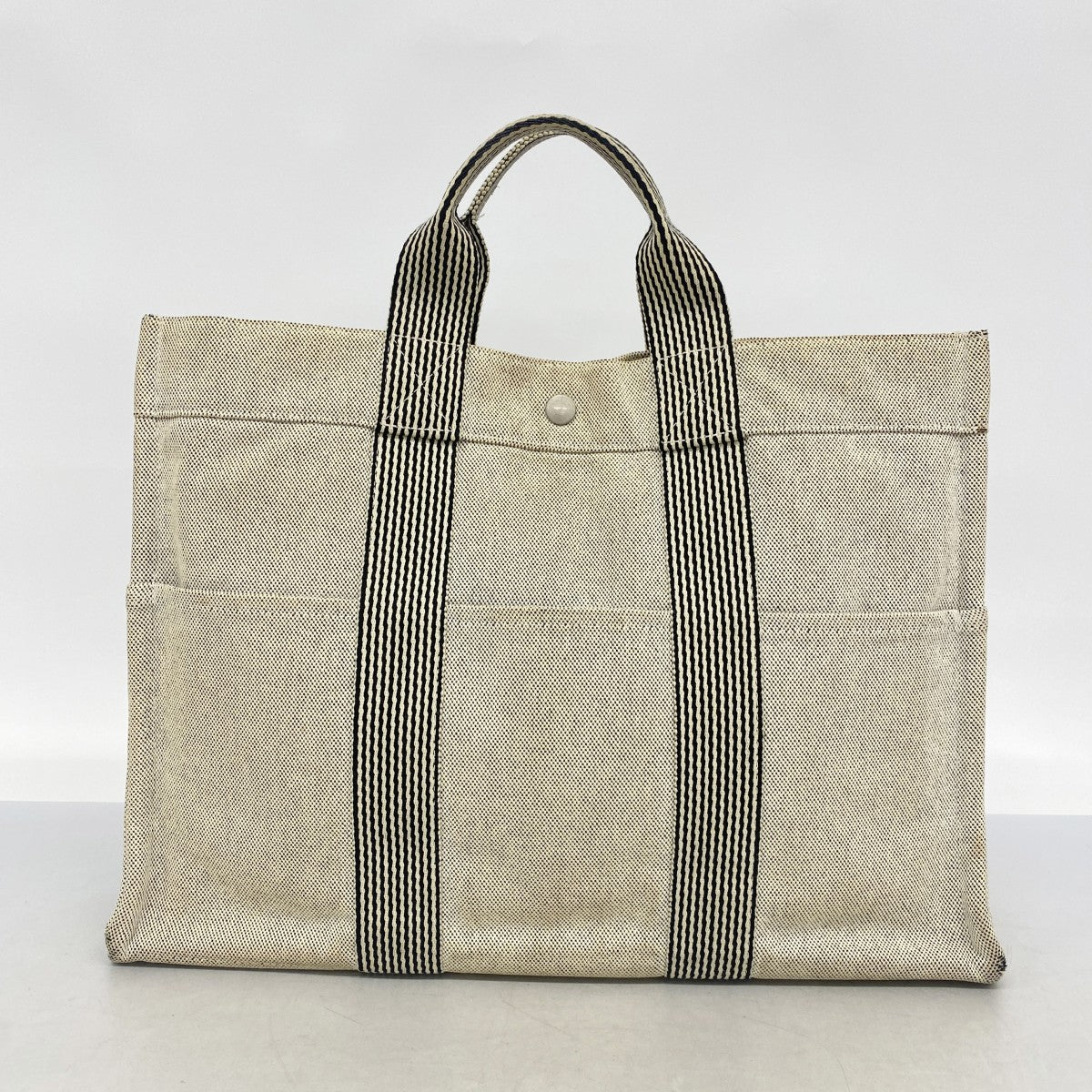 【6fa1013】エルメス トートバッグ ニューフールトゥMM キャンバス グレー シルバー金具【中古】メンズ レディース ユニセックス
