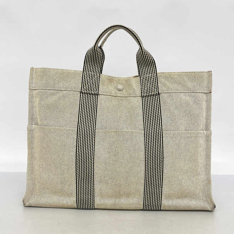 【6fa1013】エルメス トートバッグ ニューフールトゥMM キャンバス グレー シルバー金具【中古】メンズ レディース ユニセックス