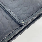 【6fa1014】シャネル 長財布 カメリア ラムスキン ブラック シルバー金具【中古】レディース
