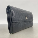 【6fa1014】シャネル 長財布 カメリア ラムスキン ブラック シルバー金具【中古】レディース