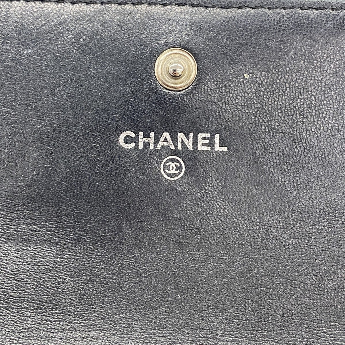 【6fa1014】シャネル 長財布 カメリア ラムスキン ブラック シルバー金具【中古】レディース