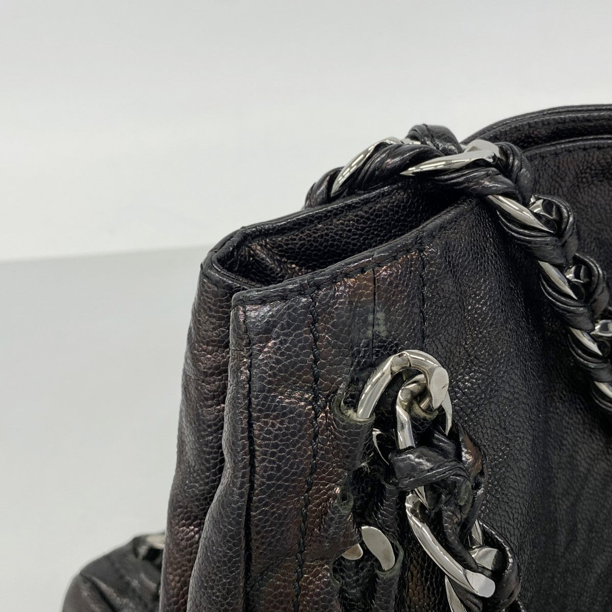 【6fa1025-k】シャネル チェーントート ラグジュアリー キャビアスキン ブラック シルバー金具【中古】レディース