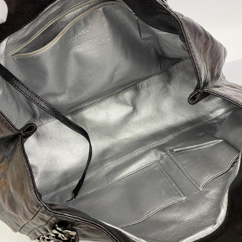 【6fa1025-k】シャネル チェーントート ラグジュアリー キャビアスキン ブラック シルバー金具【中古】レディース