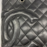 【6fa1026-k】シャネル トートバッグ カンボン ラムスキン ブラック シルバー金具【中古】レディース