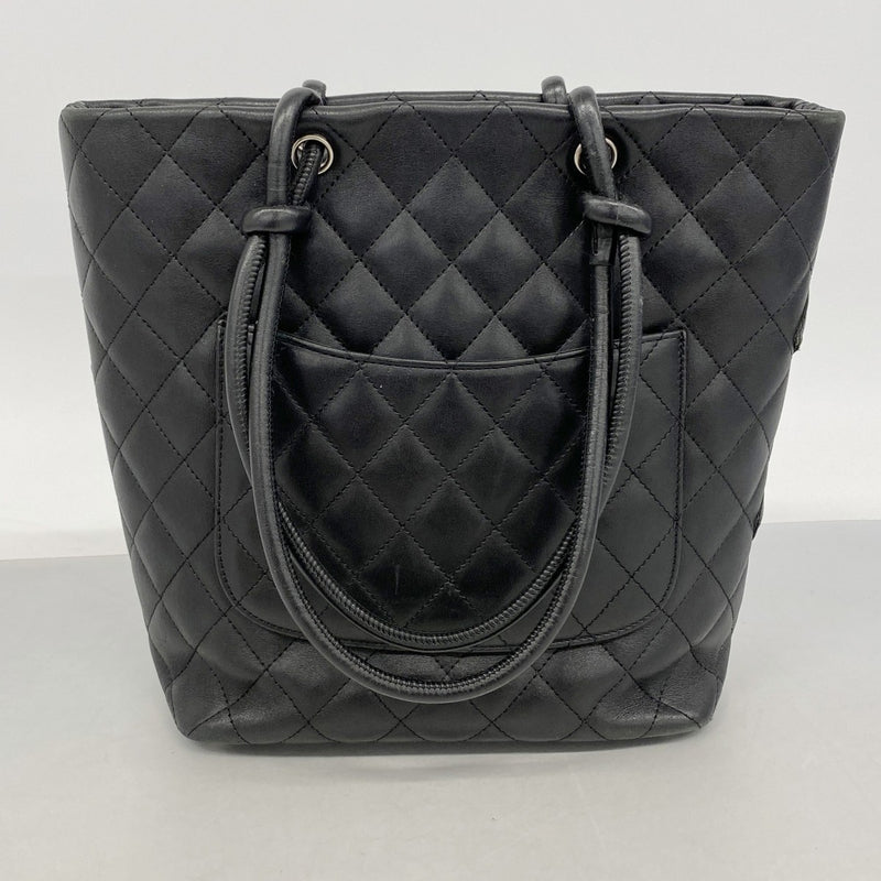 【6fa1026-k】シャネル トートバッグ カンボン ラムスキン ブラック シルバー金具【中古】レディース