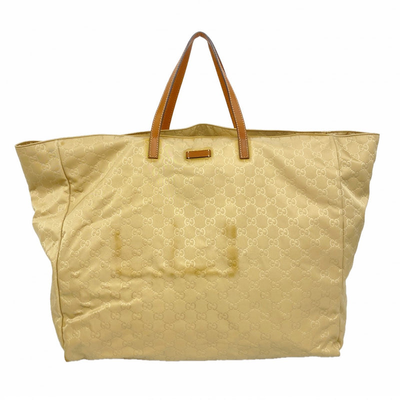 【6fa1027-k】グッチ トートバッグ GGナイロン 286198 ナイロン ベージュ シルバー金具【中古】レディース