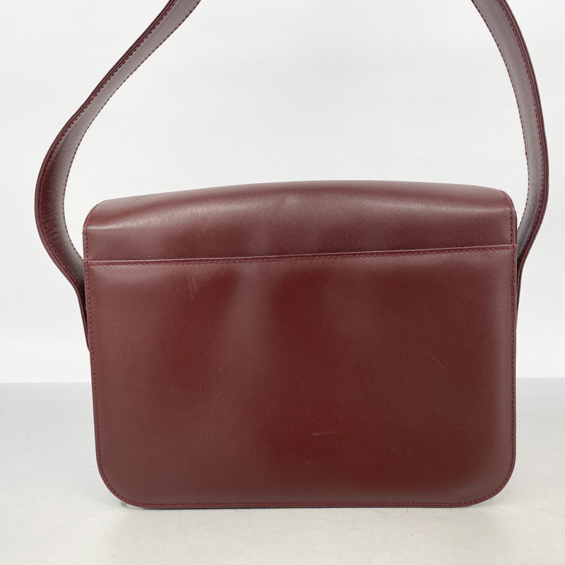 【6fa1042】カルティエ ショルダーバッグ マスト レザー ボルドー ゴールド金具【中古】レディース