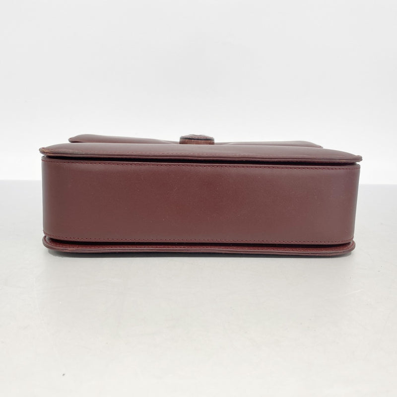 【6fa1042】カルティエ ショルダーバッグ マスト レザー ボルドー ゴールド金具【中古】レディース
